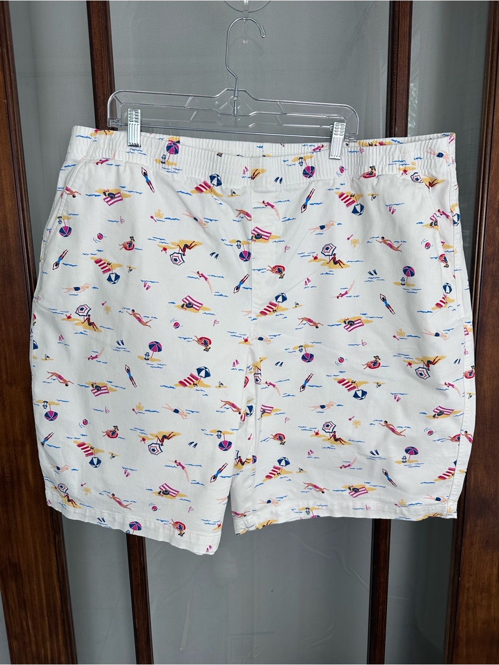 Lands' End Shorts Womens 24W Mid Rise Pull On Elastic Travel Beach Graphic Print